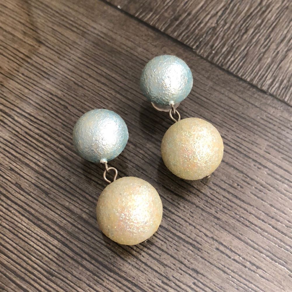 Vintage Light Blue Splatter & Glitter Bead / Ball Drop Earrings